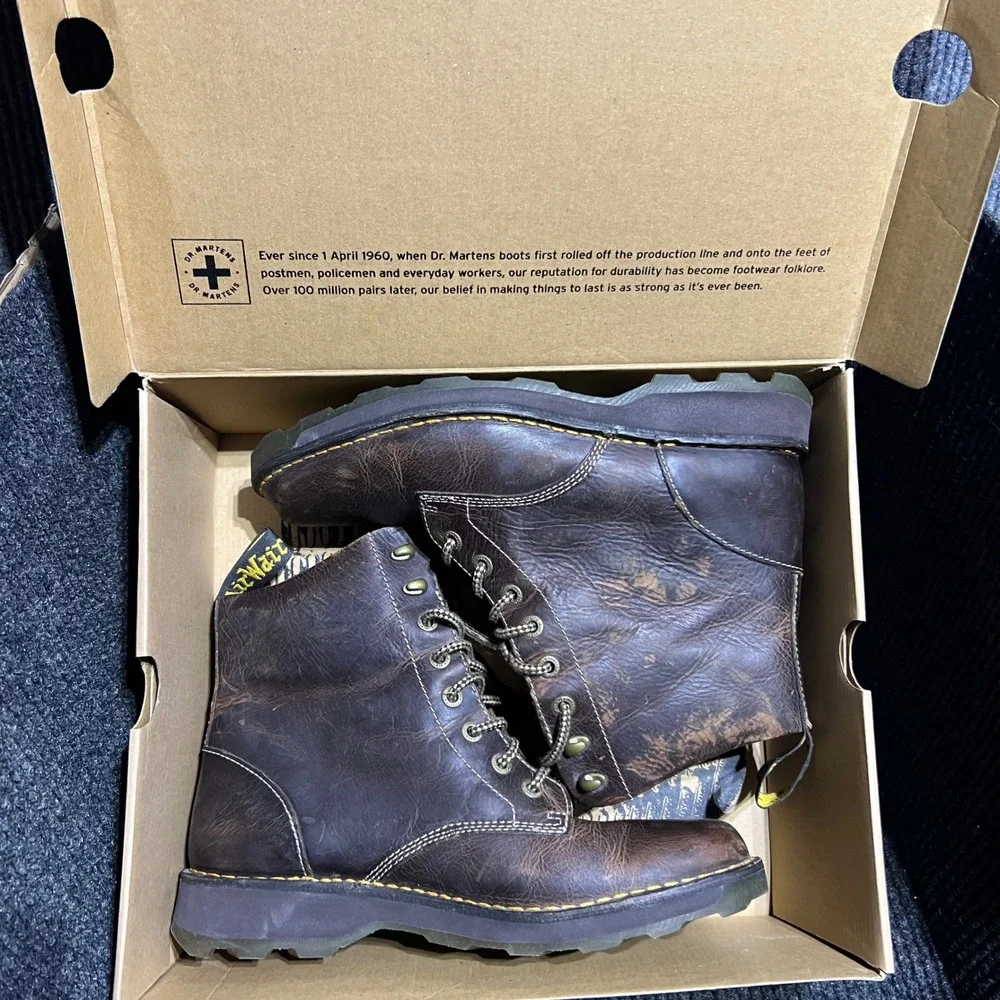 Dr Martens Niel Greenland Boots Mens 12 Brown Distressed Leather Lace Up Grunge